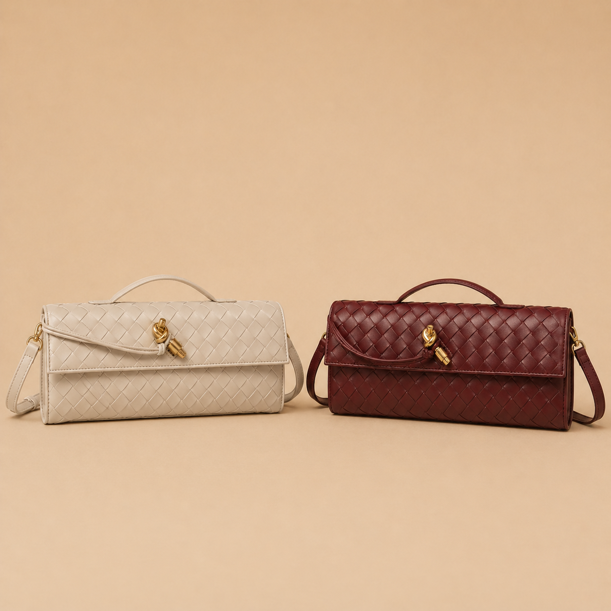Bolso de mano tipo clutch con solapa tejida bidireccional