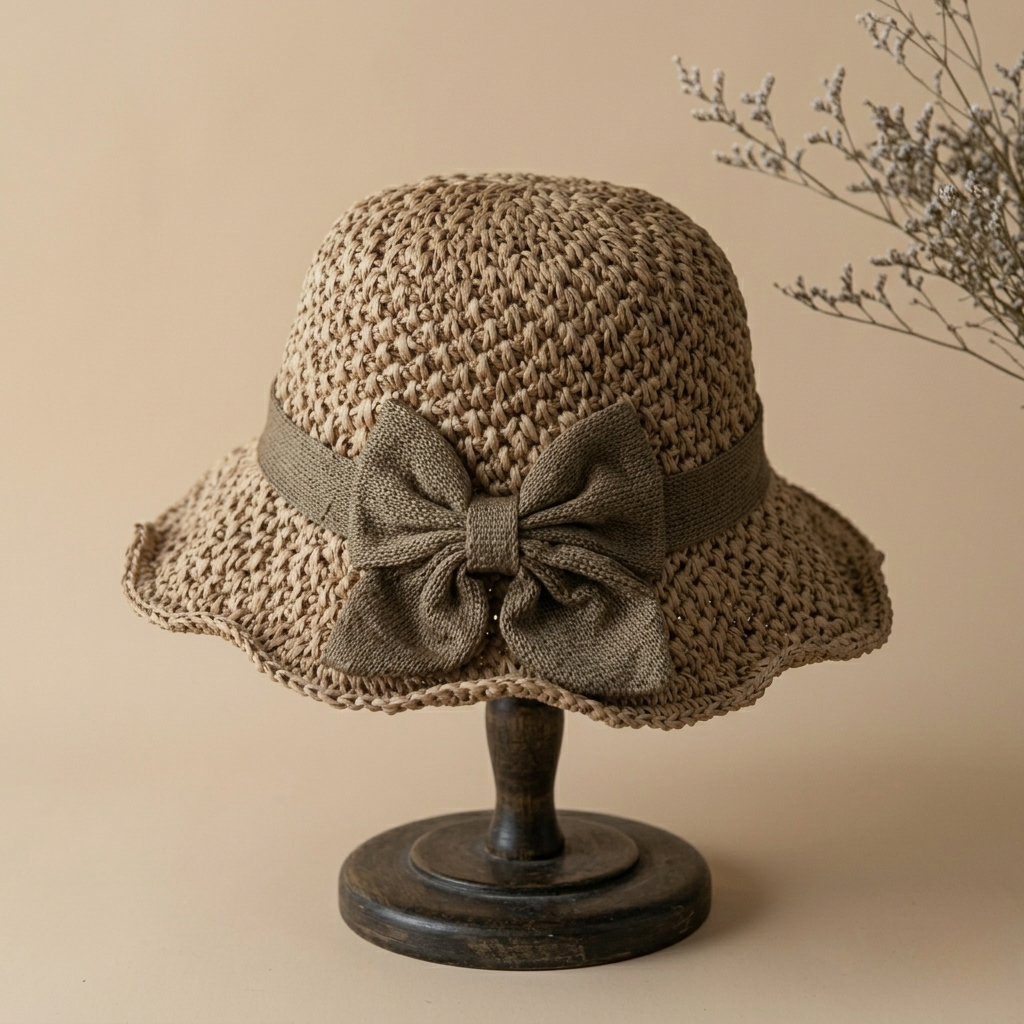 Sombrero de paja trenzada con lazo