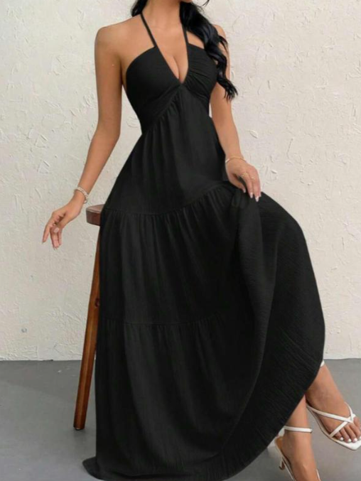AURE | Vestido Largo Halter Escote en V