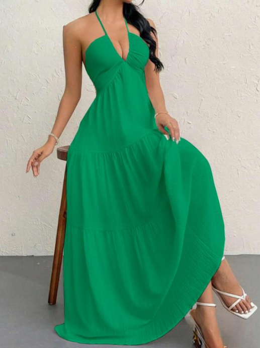 AURE | Vestido Largo Halter Escote en V