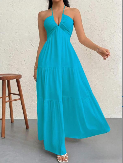 AURE | Vestido Largo Halter Escote en V
