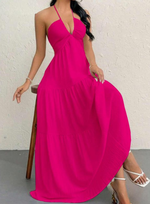 AURE | Vestido Largo Halter Escote en V