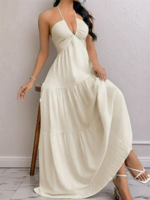 AURE | Vestido Largo Halter Escote en V