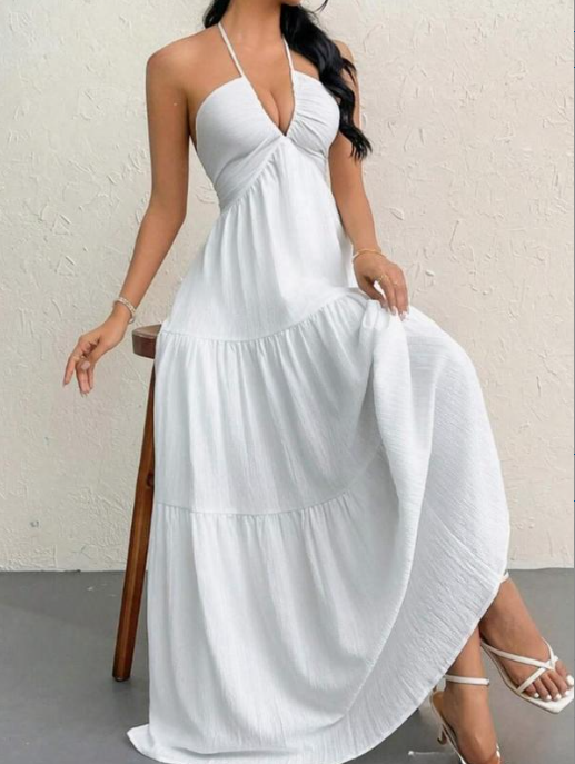 AURE | Vestido Largo Halter Escote en V