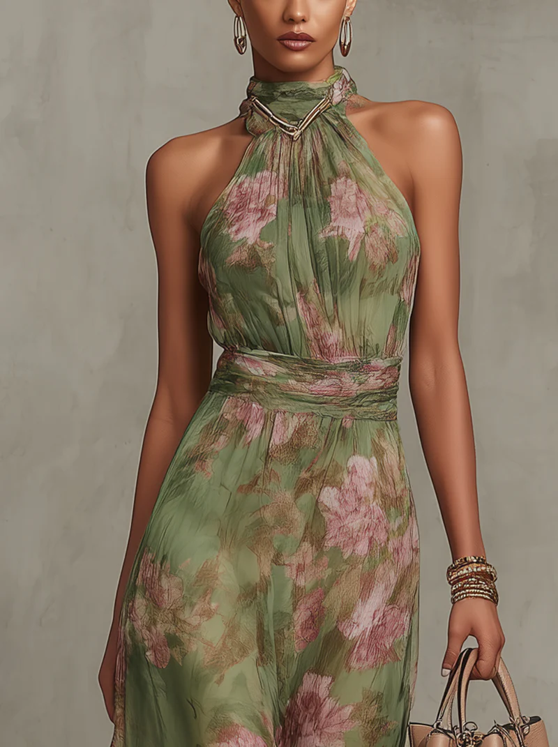 AURE Vestido Maxi Halter Floral 5
