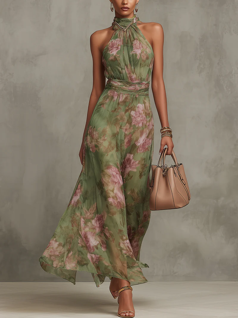 AURE Vestido Maxi Halter Floral 3