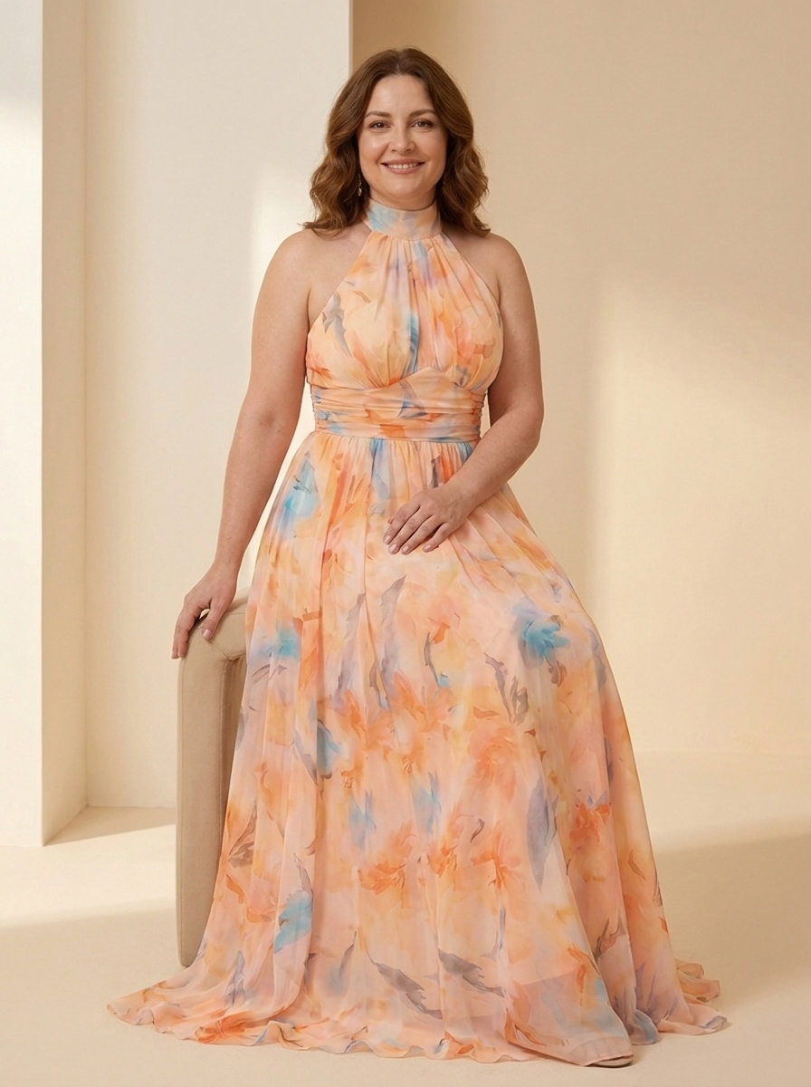 Esthe Vestido Halter Acuarela - sentada