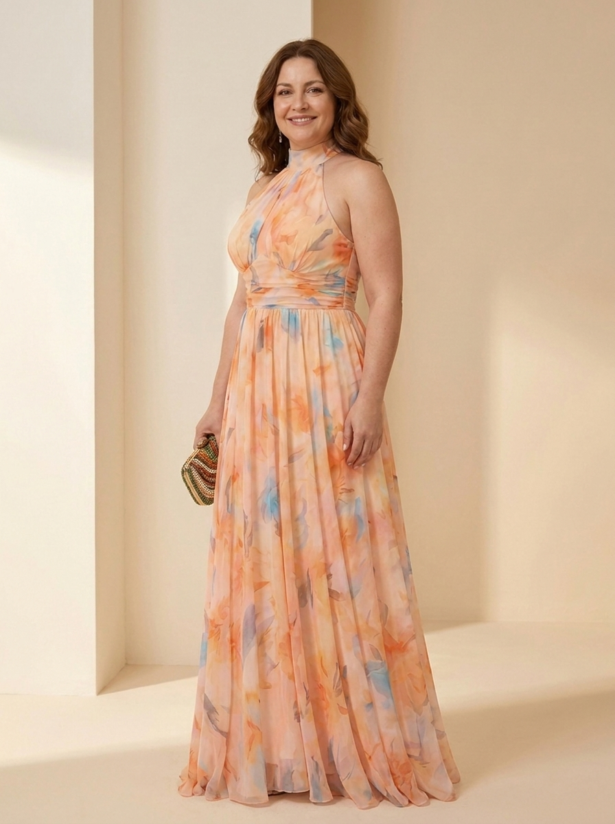 Esthe Vestido Halter Acuarela - tres cuartos