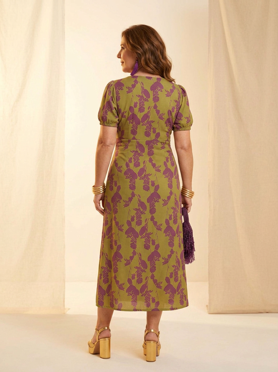 AURE Vestido de primavera Verde y Morado - espalda