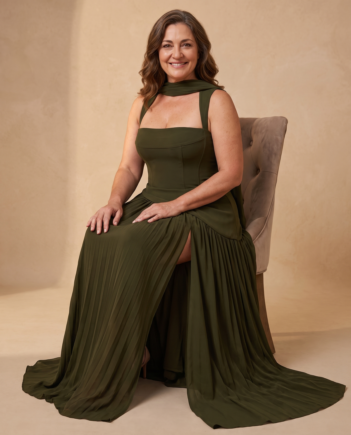 Carlota | Vestido Maxi de Evento - Oliva Oscuro 3