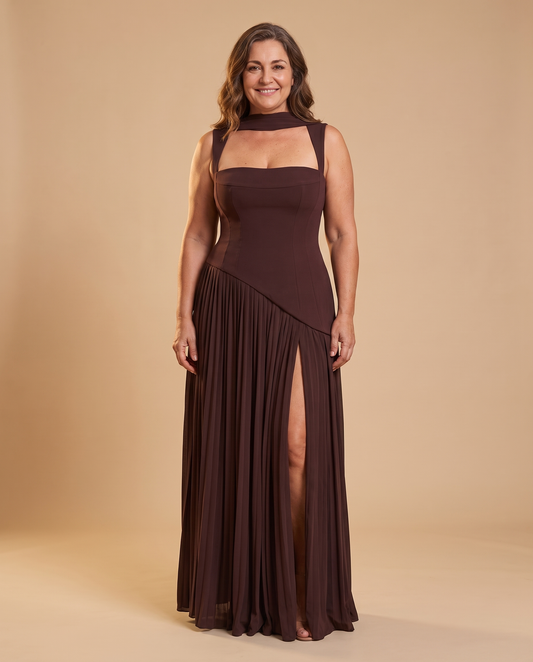Carlota | Vestido Maxi de Evento - Marrón Ciruela