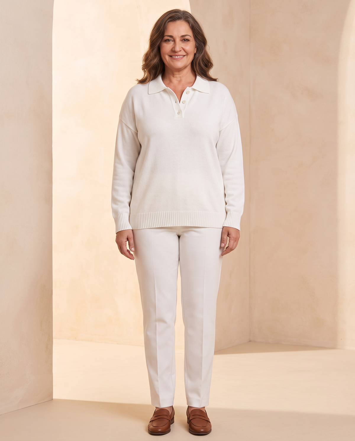 Olivia| Suéter de punto suave con cuello - Blanco