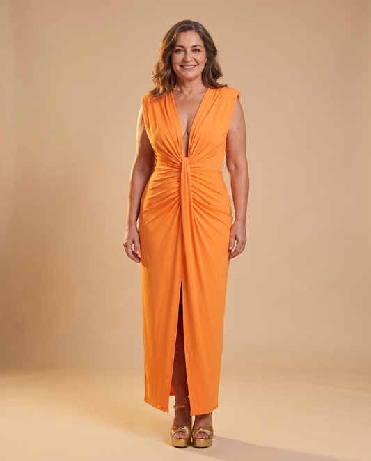 AURE | Vestido Drapé Ardiente - Naranja
