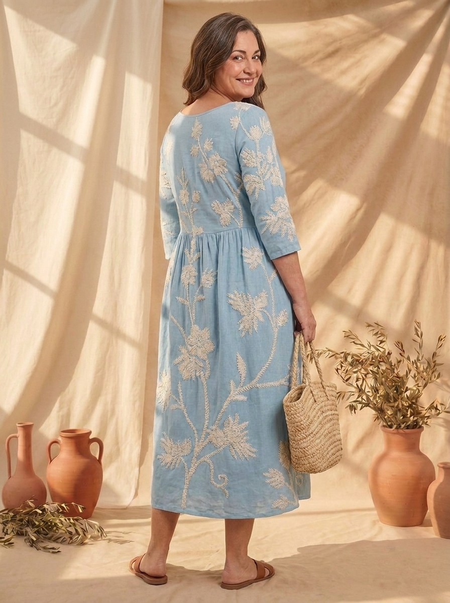Vestido Vintage Bordado azul AURE - vista de espalda
