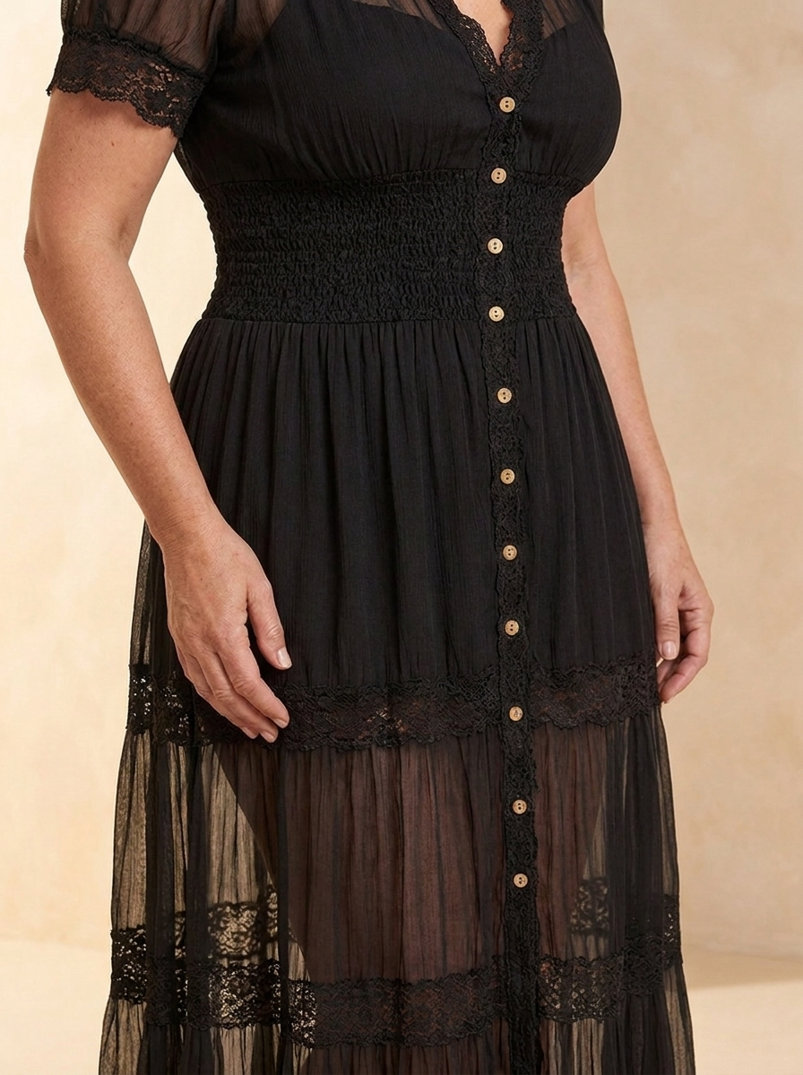 Gillian vestido largo encaje AURE - detalle encaje