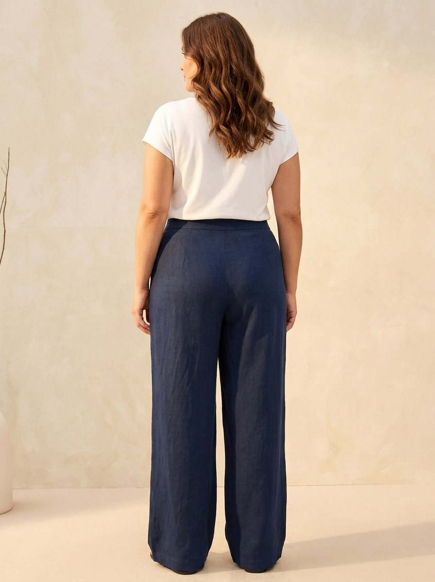 Pantalon lino LYON Azul marino espalda