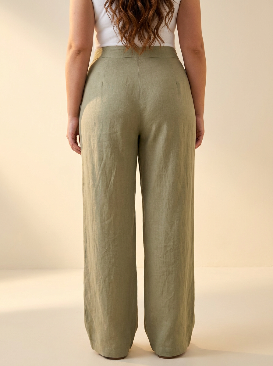 Pantalon lino LYON Caqui espalda