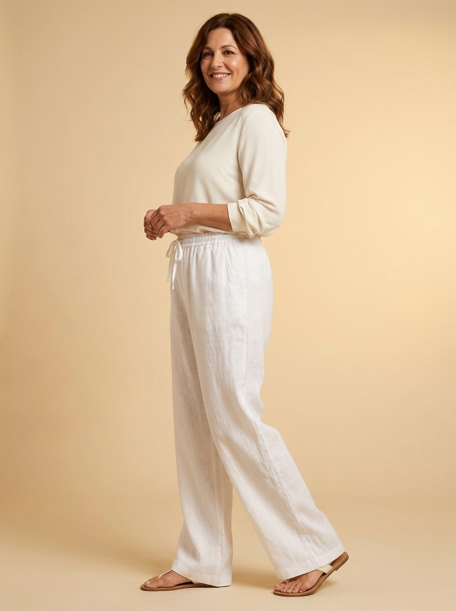 Pantalon lino LYON Blanco tres cuartos