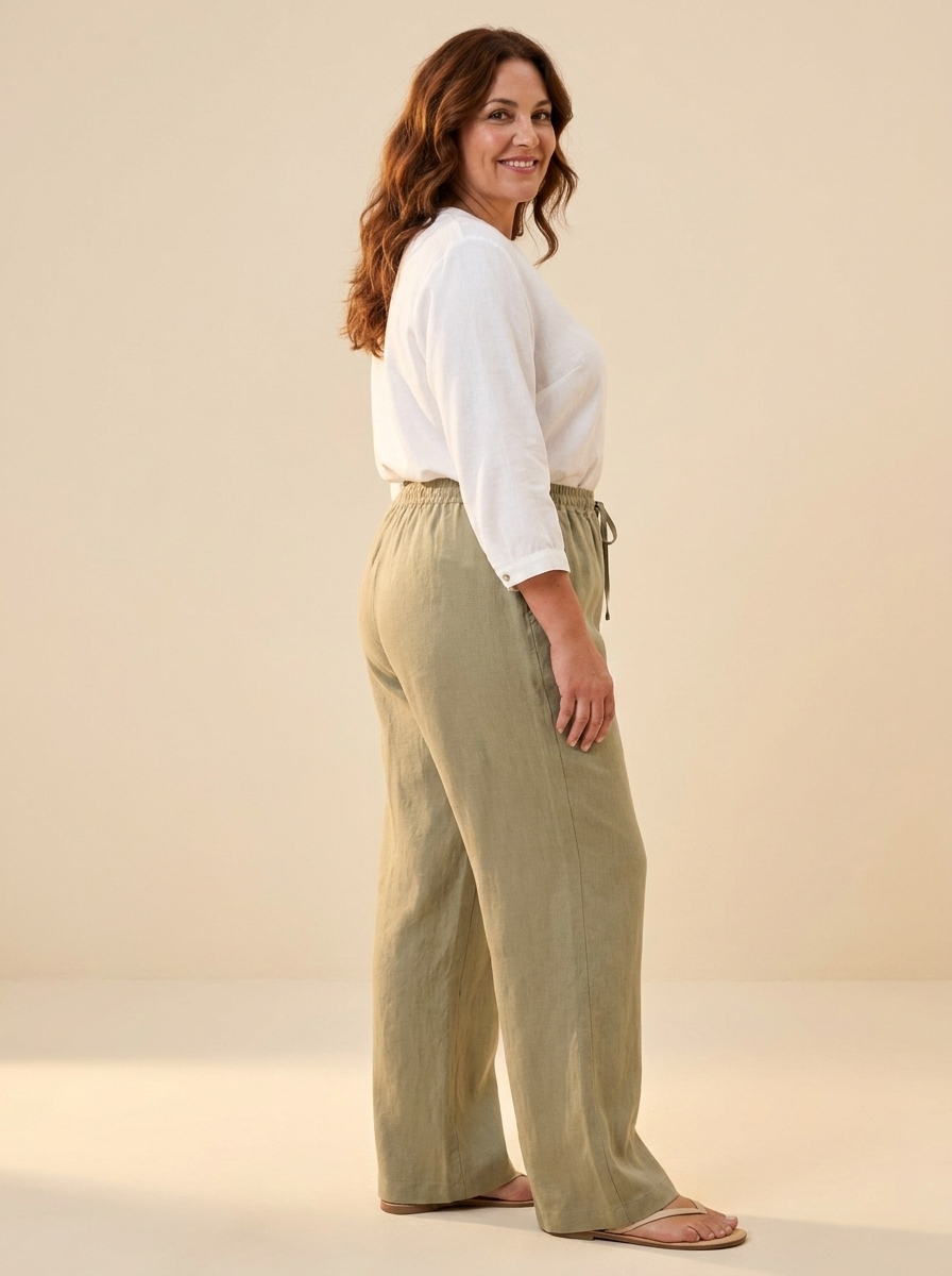 Pantalon lino LYON Caqui tres cuartos