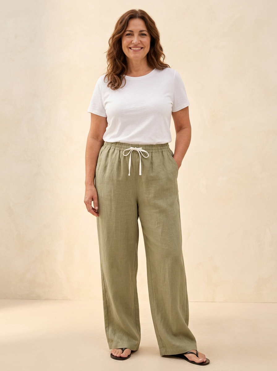 Pantalon lino LYON Caqui frente