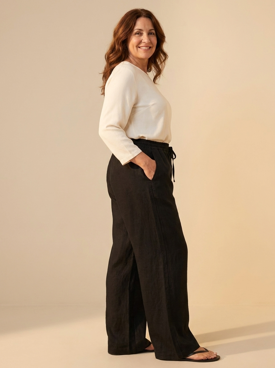 Pantalon lino LYON Negro tres cuartos