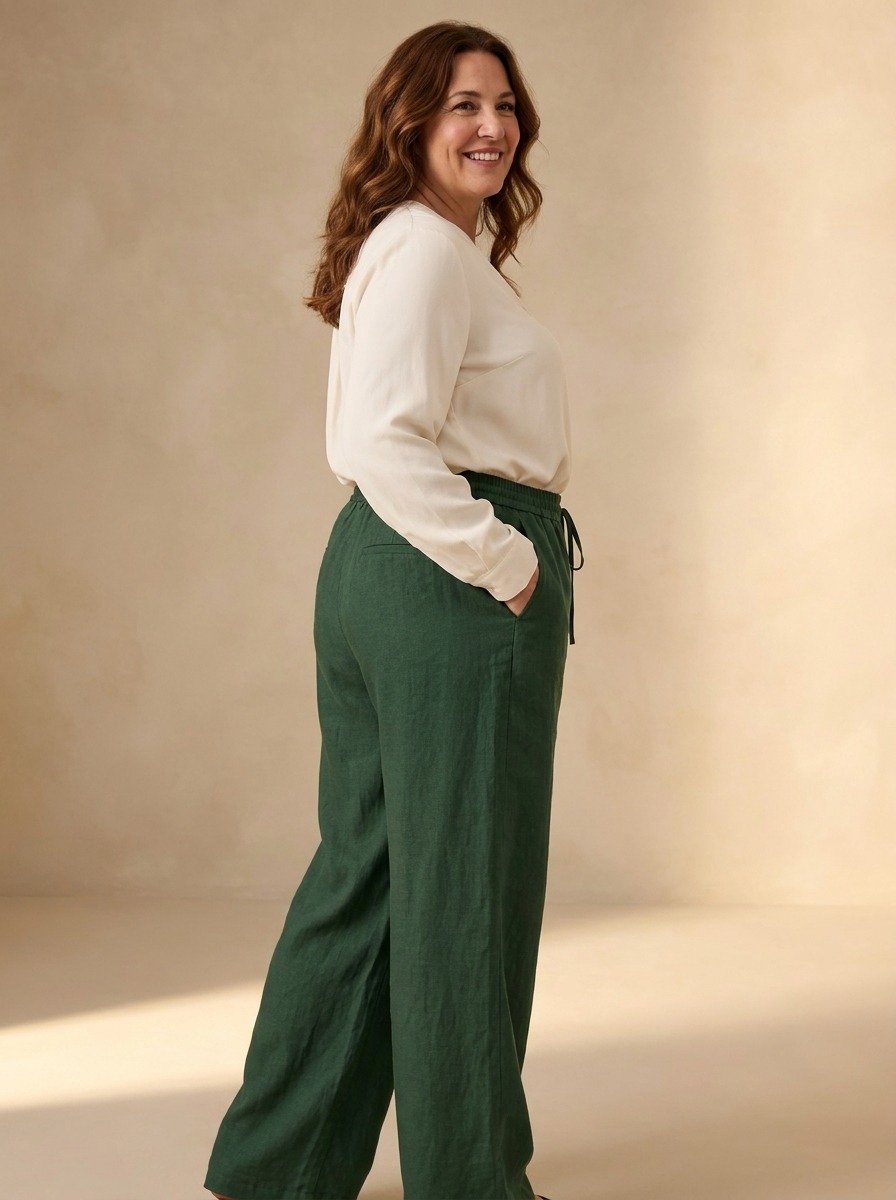 Pantalon lino LYON Verde tres cuartos