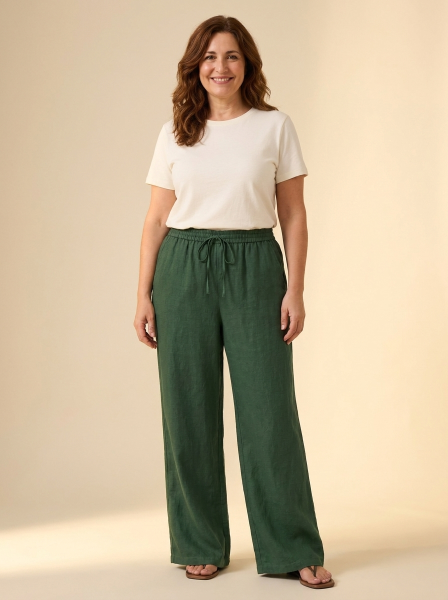 Pantalon lino LYON Verde frente