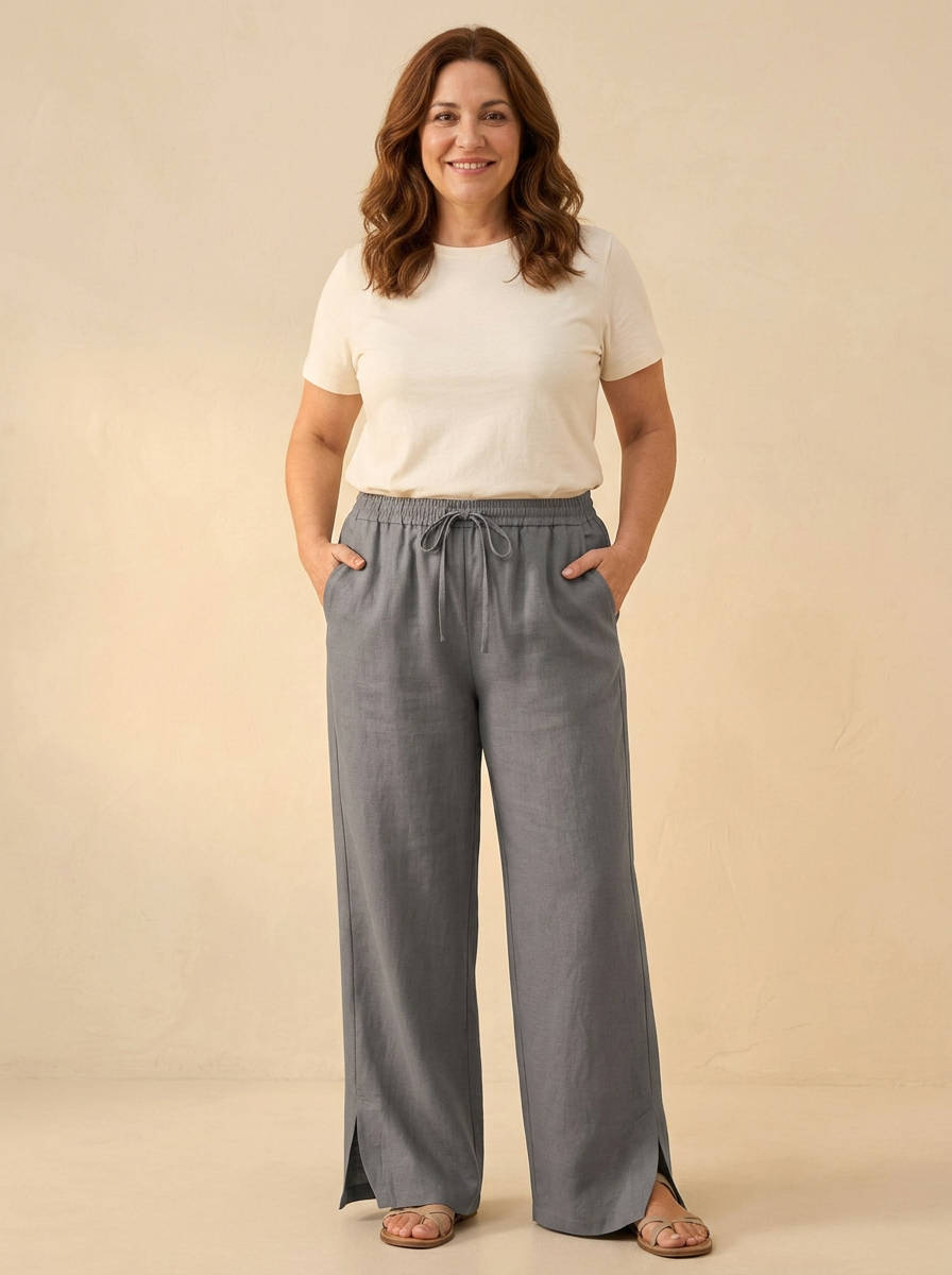 Pantalon lino LYON Gris frente