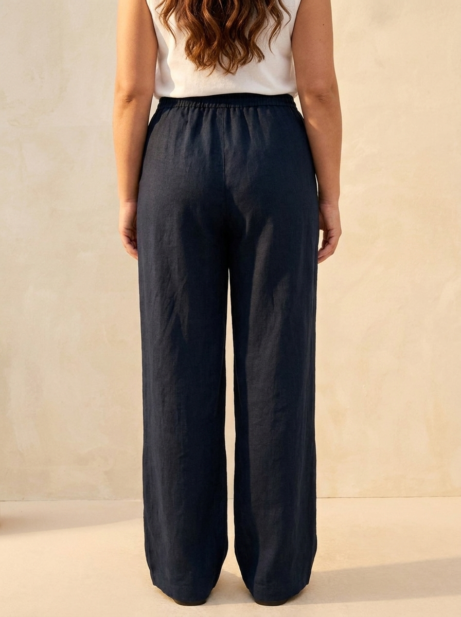 Pantalon lino LYON Azul noche espalda