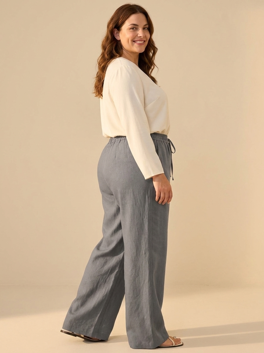 Pantalon lino LYON Gris tres cuartos