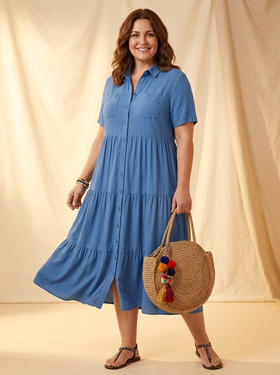 Vestido Midi Elizabeth Azul - lateral