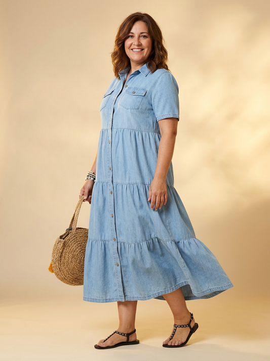 Vestido Midi Elizabeth Azul cielo - lateral